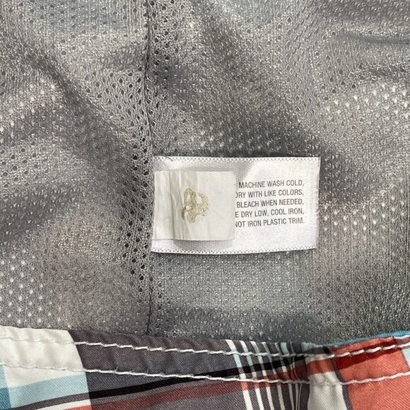 Vintage OLD NAVY Men's Plaid Swim Trunks Board Shorts Size Medium Grey Blue Pckt - Picture 5 of 11